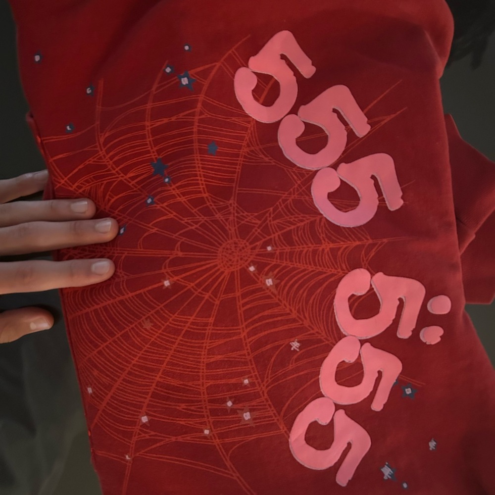 100% authentic Sp5der 555 red hoodie size M